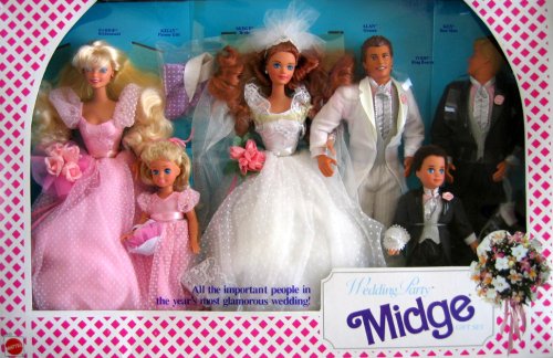 Barbie Wedding Party MIDGE Gift Set w 6 Dolls: Barbie, Ken, Midge, Allen, Kelly & Todd (1990)