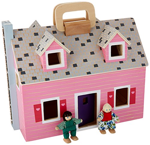 melissa & doug fold & go wooden dollhouse with 2 play figures and 11pc of furniture