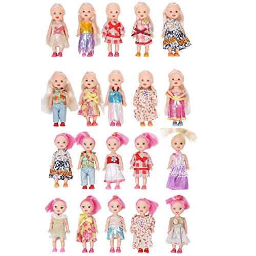 Huang Cheng Toys Pack of 10 Color-hair 4'' Mini Doll with Colorful Clothes Costume