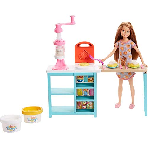 NS Kids Pretend Play (1) Barbie Stacie Cooking & Baking Breakfast Doll Playset (1) Leah The Owl Scented Lip Gloss (1) Kid's Character Themed Fashion Nail Stickers- Gift Bundle of 3