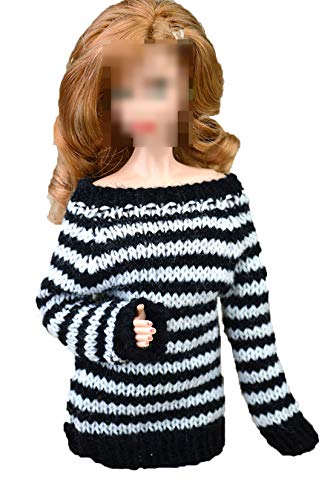 Doll sweater,Doll clothes,Compatible barbie,12inch doll sweater,12inch doll clothes,Handmade,Hand knit,Black and white sweater,Striped sweater