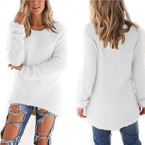 100% Safe Pullovers Autumn Winter Women's O-Neck Sweater Hedging Loose Pullover Casual Solid Sweaters,Large,White,
