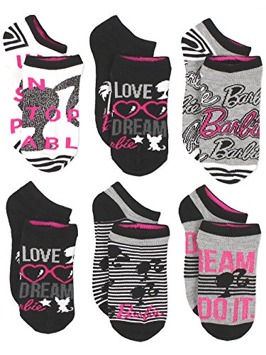 Barbie Girls 6 pack Socks (6-8 / Shoe: 10-4, Black/Multi)