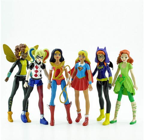 Dabixx Super Hero Girls Model, 6Pieces DC Super Hero Girls Batgirl Poison Ivy Bumble Bee Harley Quinn Action Figure Doll Toy DES