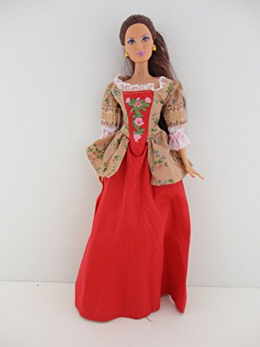 Red Old Fashioned Gown with Brown Details Made to Fit Barbie Doll