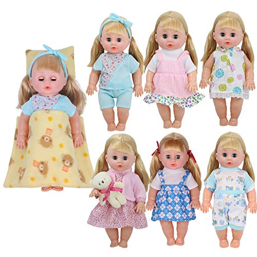 Young Buds Pack of 6 for 11-12-13 Inch Reborn Alive Baby Doll Clothes Outfits with Pillow Quilt Sheet Accessories Birthday Xmas Gift