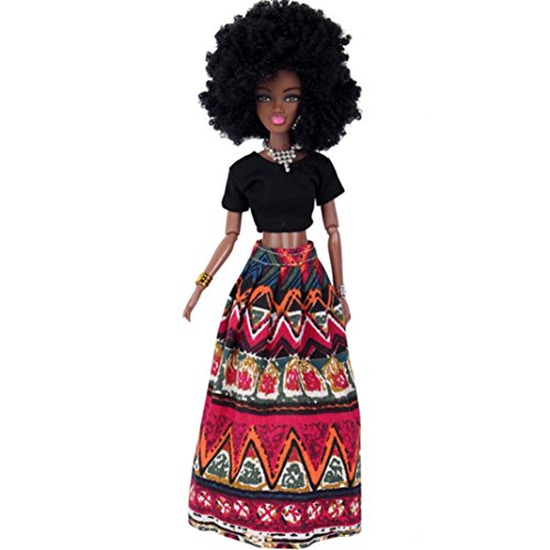 Rambling African American Dolls Baby Movable Joint Toy Best Birthday Gift (Red)