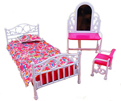 Kangkang@ Luxurious Doll House Living Room Furniture Set- Bed and a Dresser Doll Furniture Fittings Dream Bed Dresser Suit DIY Play Toys
