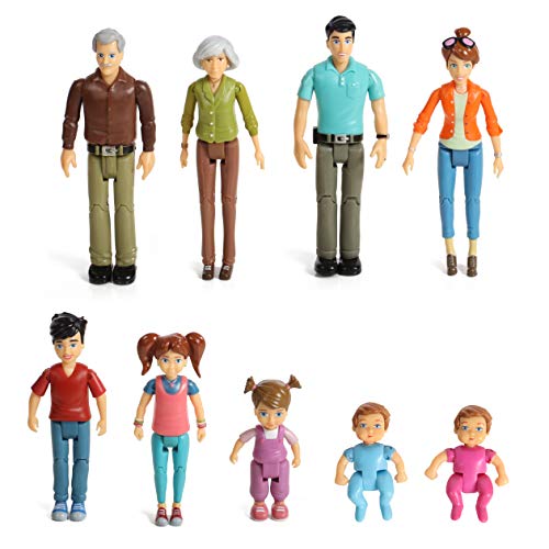 Beverly Hills Doll Collection TM Sweet Li'l Family Set 9 Action Figures- Grandpa, Grandma, Mom, Dad, Sister, Brother, Toddler, Twin Boy & Girl- Super Durable & Updated 2019 Edition