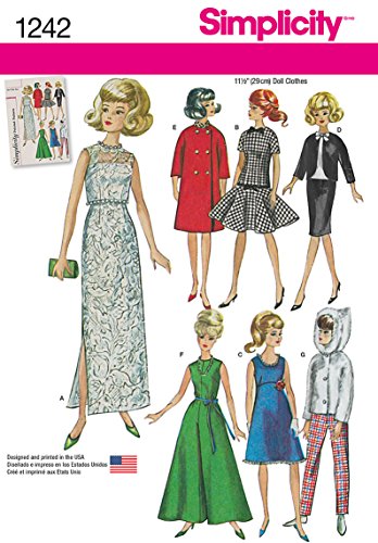 Simplicity 1242 Vintage Fashion 11.5'' Doll Clothes Sewing Pattern, One Size Only