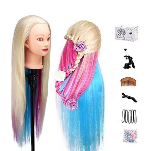 MYSWEETY 29 Inch Colorful Hair Mannequin Head Hairdressing Practice Training Doll Heads Cosmetology Hair Styling Mannequins Heads with Clamp + Practice Tools