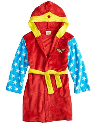 DC Comics Wonder Woman Girls Plush Fleece Bathrobe Robe (Small / 6-6X, Red/Blue)