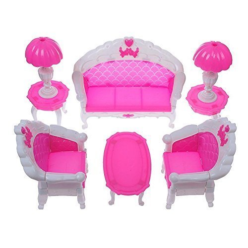 Qiyun 7pcs Fashion Dressing Table And Chair Set For Barbies Dolls Bedroom Furniture
