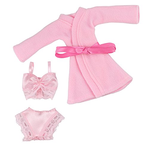 BARWA Handmade Pink Pajamas Nightgown Set Included Bathrobes Bra and Underwear for 11.5 Inch Girl Doll Xmas Gift