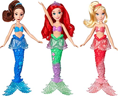 Disney Princess Ariel & Sisters Fashion Dolls, 3 Pack of Mermaid Dolls with Skirts & Hair Accessories, Toy for 3 Year Olds & Up