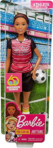 Barbie Athlete Doll, Brunette Soccer Player Doll with Soccer Ball