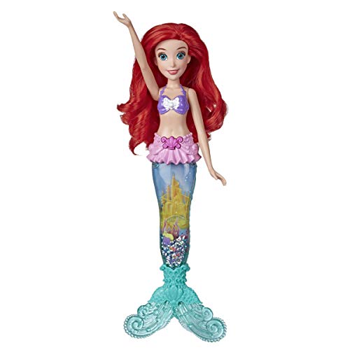 Disney Princess Glitter 'n Glow Ariel Doll with Lights, Mermaid Tail with Water, Sparkles, and Seashells Inside, Toy for Kids and Fans of Disney Movies