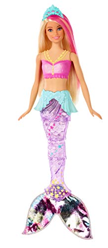 Barbie Dreamtopia Sparkle Lights Mermaid Doll with Swimming Motion and Underwater Light Shows, Approx 12-Inch with Pink-Streaked Blonde Hair, Gift for 3 to 7 Year Olds   