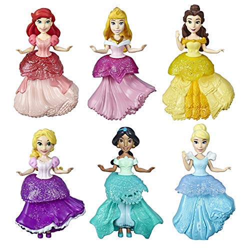 Disney Princess Collectible Dolls, Set of 6 with 6 Royal Clips Fashions, One-Clip Dresses, Toy for 3 Year Olds & Up