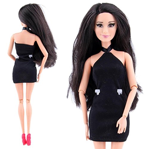 Wensltd Black Fashion Handmade Princess Dress Clothes Gown for Barbie Doll (E)