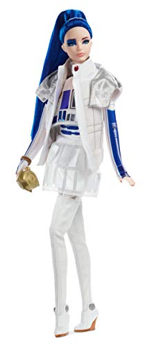 Barbie Collector: Star Wars R2-D2 X Barbie Doll with Blue Hair, 11.5-Inch Wearing Dome Skirt and Bomber Jacket, with Doll Stand and Certificate of Authenticity