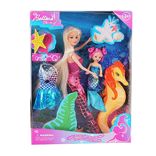 Bettina Mermaid Princess Doll with Little Mermaid & Seahorse Play Gift Set | Mermaid Toys with Accessories and Doll Clothes for Little Girls