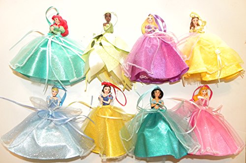 Disneyland Disney World WDW Parks Set All 8 2014 Princess Doll Evening Tuile Gown Dress Ariel Belle Jasmine Snow White Aurora Rapunzel Tiana Cinderella Holiday Ornaments Figurines