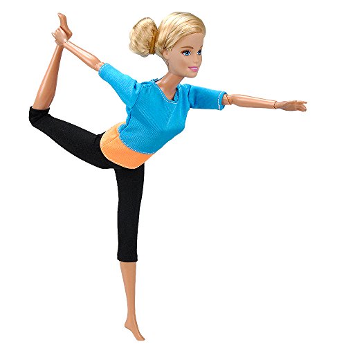 E-TING Handmade Yoga Clothes Gym Running Sportswear for Girl Doll (Blue-Orange Splice)