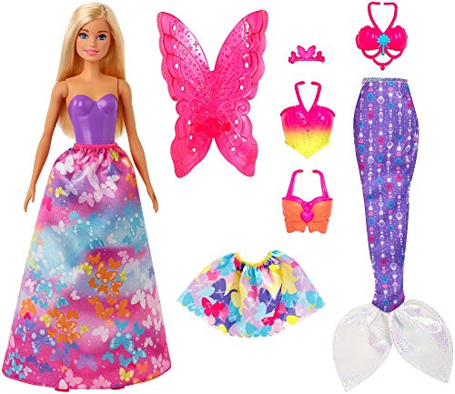  Barbie Dreamtopia Dress Up Doll Gift Set, 12.5-Inch, Blonde with Princess, Fairy and Mermaid Costumes, Gift for 3 to 7 Year Olds