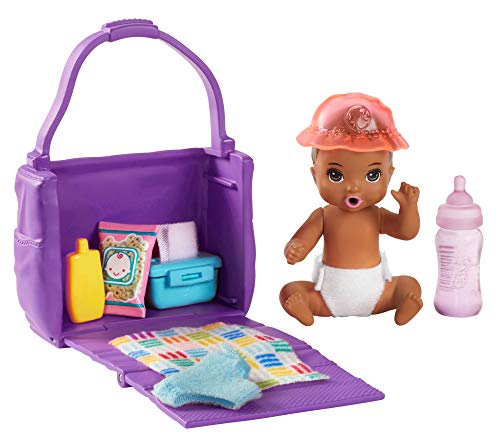 Barbie Skipper Babysitters Inc. Feeding and Changing Playset with Color-Change Baby Doll, Open-And-Close Diaper Bag and 7 Accessories