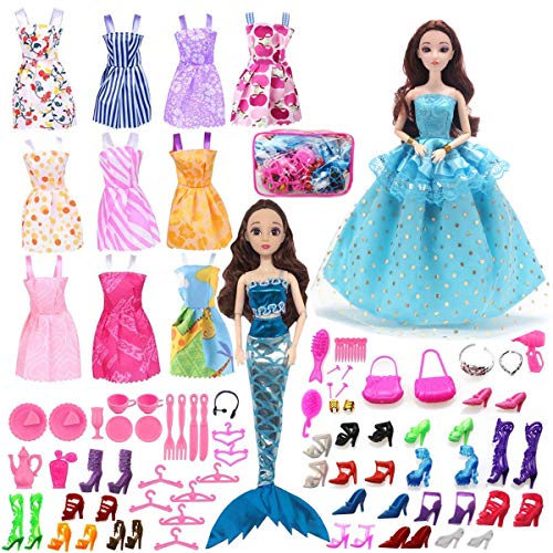 ZtuoYong 72 Pack Doll Clothes Set for Barbie Doll, Included 12 Pack Doll Clothes Party Gown Outfits and 60pcs Varous Doll Accessories with Gift Package