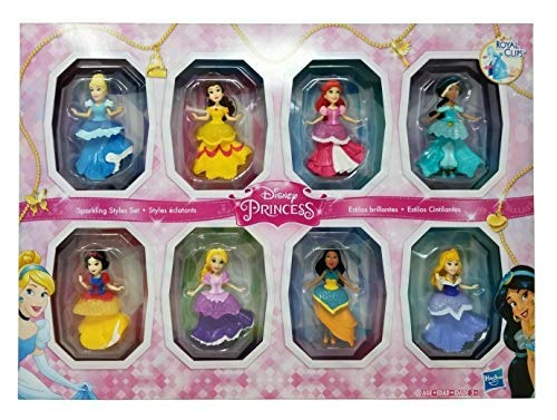 Disney Princesses Sparkling Styles Small Doll Set of 8 Featuring Royal Clips