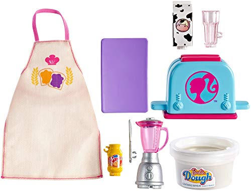 Barbie Cooking & Baking Accessory Pack with Breakfast-Themed Pieces, Including Apron for Doll, Toaster Mold & Container of Molded Dough, Ages 4 Years Old & Up, Multi