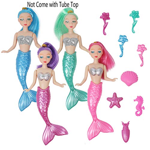 Huang Cheng Toys Pack of 4 Color-Hair 6'' Mini Mermaid Doll with Accessories Princess Ocean Toy