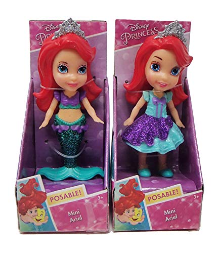 Disney Princess Poseable Ariel Little Mermaid Sparkle Collection Mini Toddler Dolls - Mermaid and Princess Set of 2