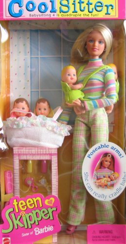 Barbie - Cool Sitter Teen Skipper Doll w/ 4 Babies Quadruplets! (1998)