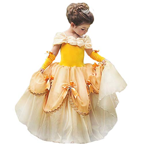 TYHTYM Belle Costumes Dress Up Party Girls Princess Cosplay Halloween Kids Ball Gown 2-13Years Gold