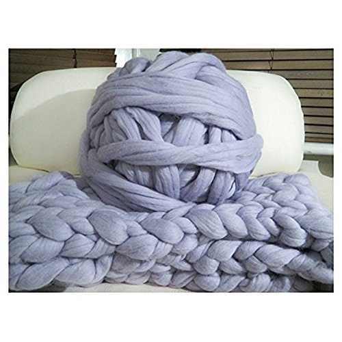 HomeModa Studio Non-Mulesed Chunky Wool Yarn Big Chunky Yarn Massive Yarn Extreme Arm Knitting Giant Chunky Knit Blankets Throws Grey White (1kg-2.2lbs, Grey)
