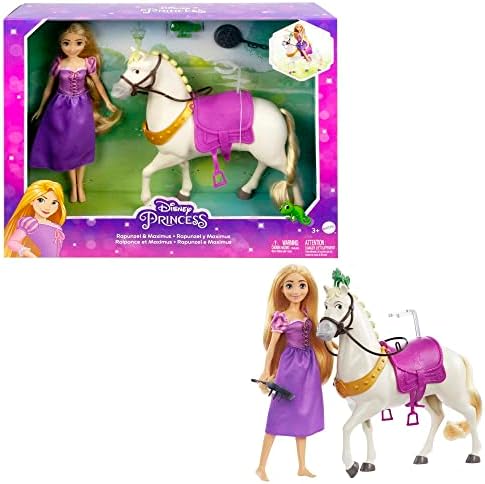 Mattel Disney Princess Toys, Rapunzel Doll with Maximus Horse, Pascal Figure, Brush and Riding Accessories, Inspired by the Mattel Disney Movie, Purple
