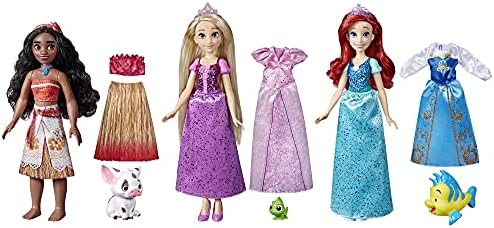 Disney Princess Royal Fashions and Friends, Fashion Doll 3-Pack, Ariel, Moana, and Rapunzel, Toy for Girls 3 Years and Up
