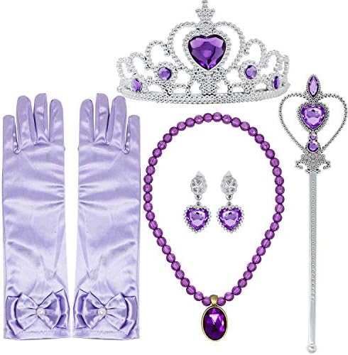 Tacobear Princess Dress up Accessories 5 Pieces Gift Set for Sofia Rapunzel Crown Scepter Necklace Earrings Gloves