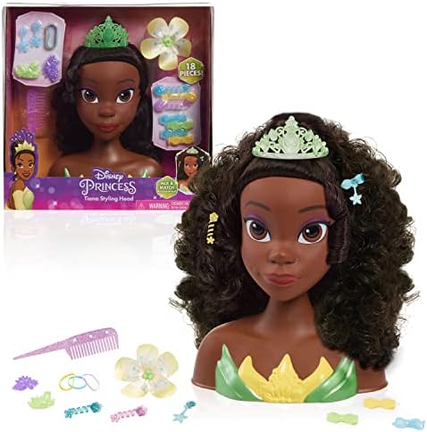 Disney Princess Tiana 8-inch Styling Head and Accessories, 18-pieces, Pretend Play, Kids Toys for Ages 3 Up by Just Play