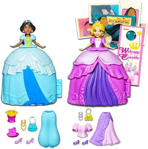 Disney Princess Fashion Surprise Dolls Set - Bundle with Disney Princess Jasmine and Rapunzel Dolls Plus Accessories, Stickers, More | Disney Princess Toys for Girls