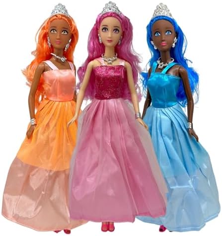 Princess Doll Set for Girls, 3 Little Dolls for Dollhouse Fairy Tale | 11.5” Princess Dolls for 3-12 Year Old Girls | Princess Toy Dolls with Pretty Mermaid Hair, Tiaras and Jewelry (Multicolor)